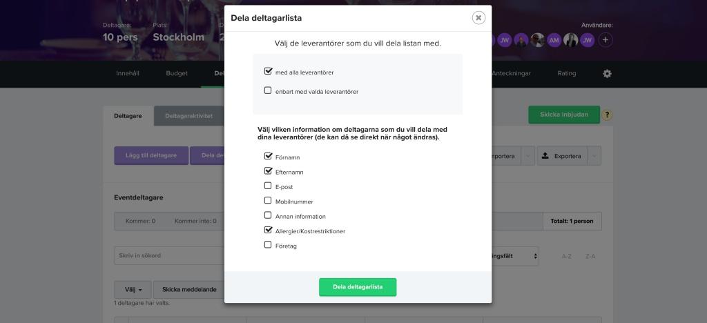 Tipp! Teilen Sie eine live-aktualisierte Teilnehmerliste mit Ihrem Anbieter