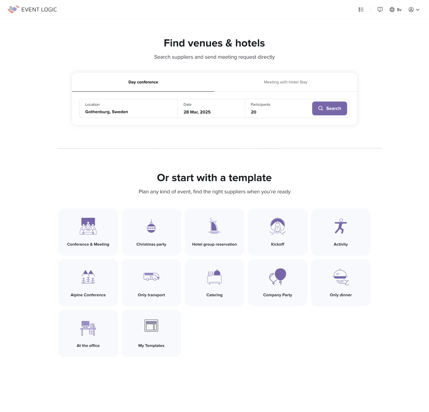 Event Logic — find venues, hotels and start with event templates